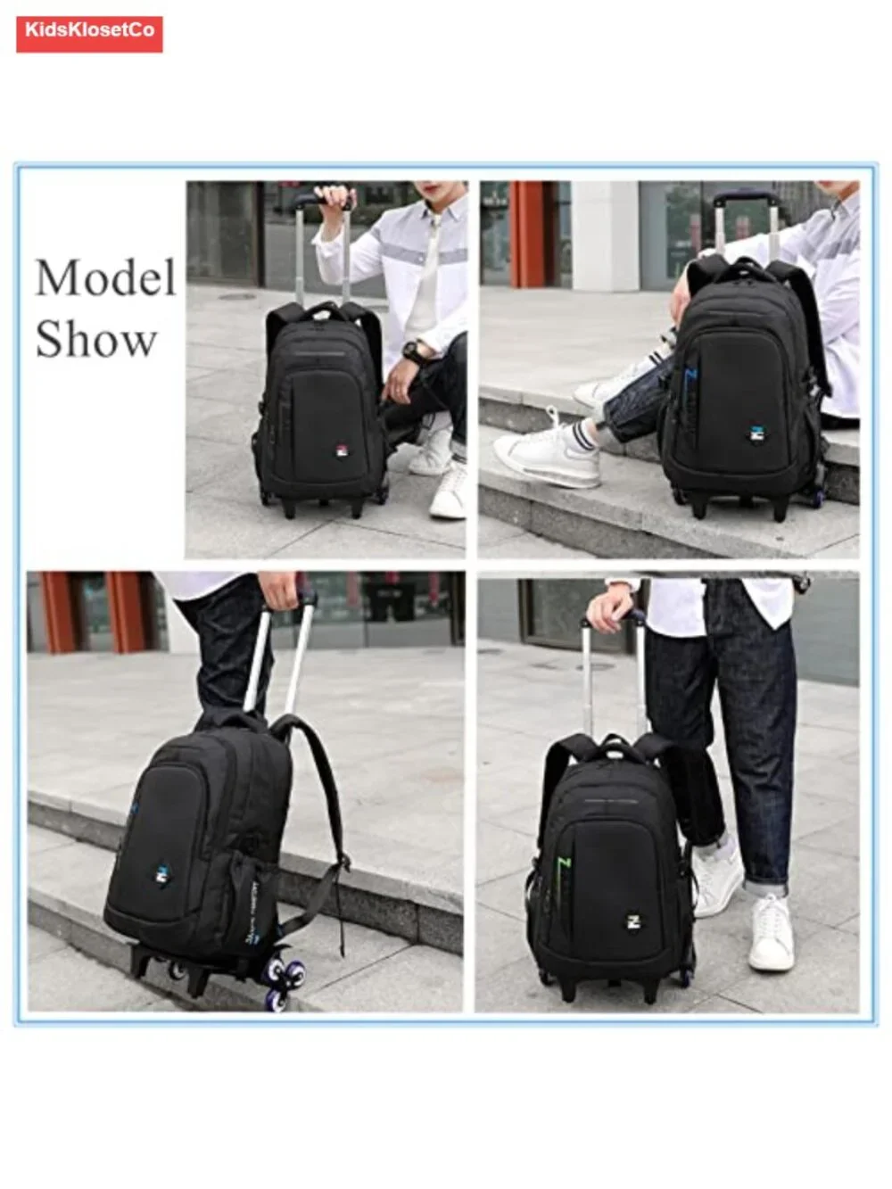 Rolling Backpack with Wheels for Teens, Waterproof Trolley Daypack, Convertible